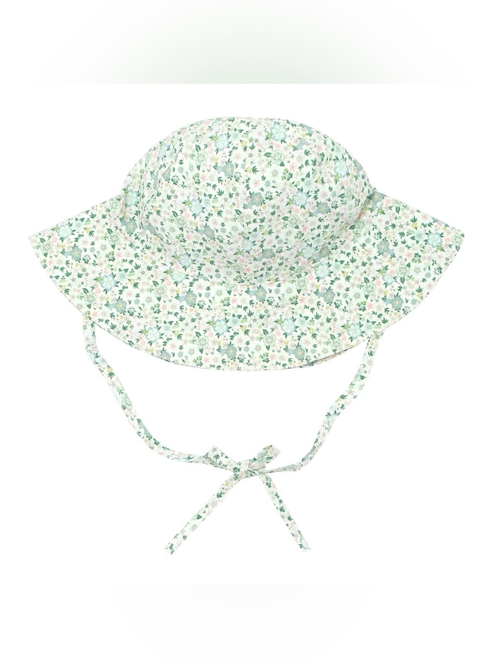 Kids Floral Sun Hat with Chin Tie - Green Size 12-18M
